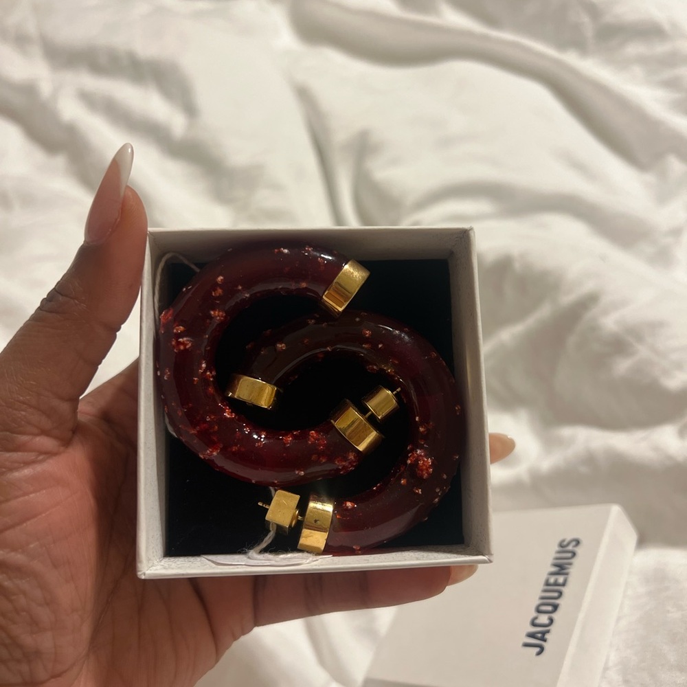 Jacquemus Deep Red and Gold Statement Hoops